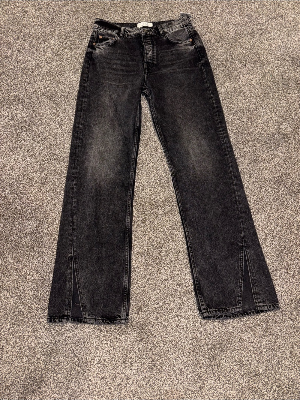 Free People Black Washed Wide-Leg Jeans with Front Slits